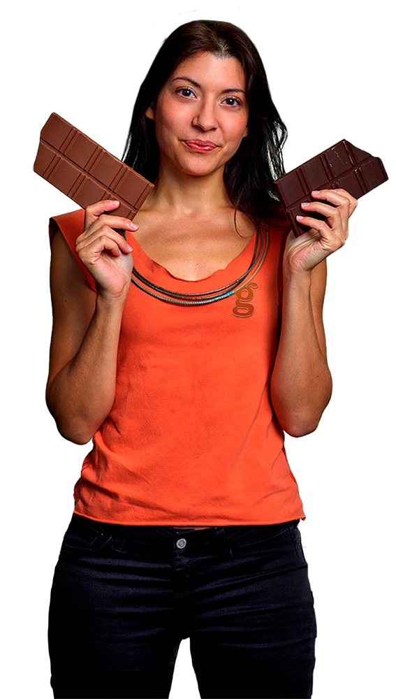 woman holding chocolate bars